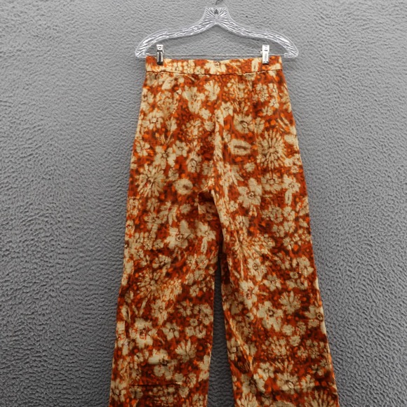 Zara Tie Dye Wide Leg Pants S Orange Beige Womens Linen Cotton Boho‎ Floral - Picture 4 of 12